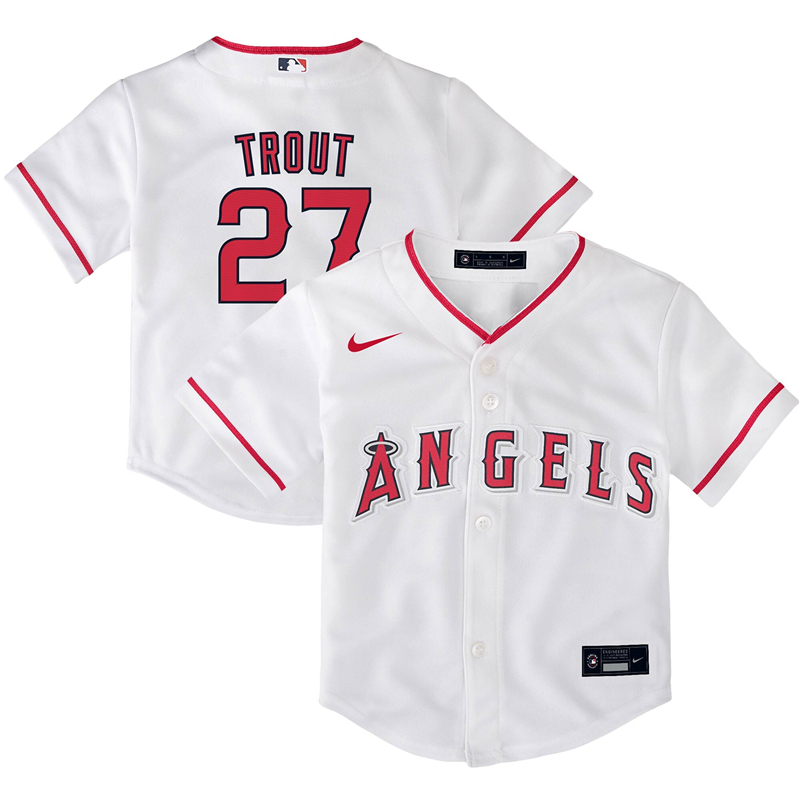 2020 MLB Toddler Los Angeles Angels 27 Mike Trout Nike White Home 2020 Replica Player Jersey 1